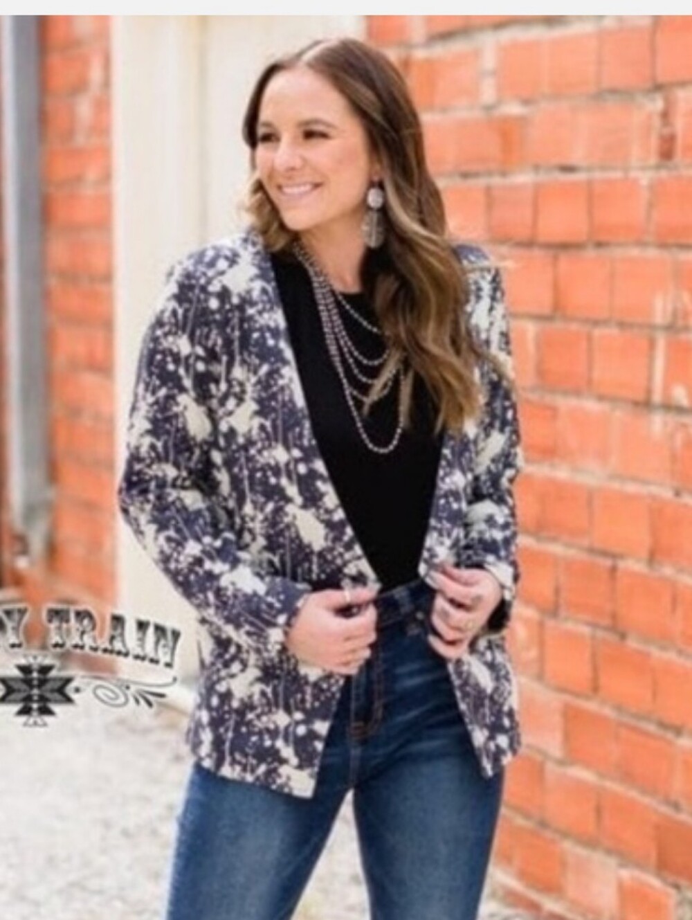 Crazy Train Black & White Splatter-Print Blazer_XXL